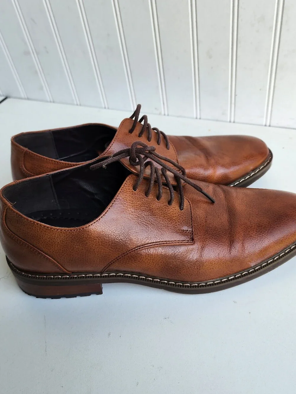 Van Heusen Men's Memory Foam Geraldo Cognac Tan Oxford Dress Shoes Size 8 M